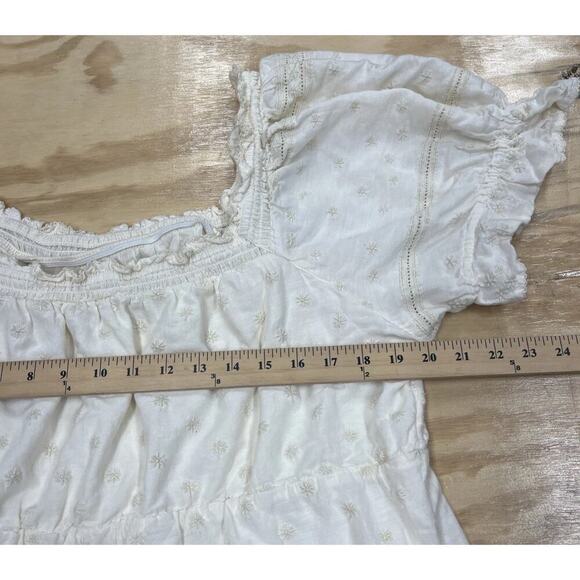 Old Navy Puff Sleeve Tiered Embroidered Mini Dress Ivory Size XL Boho Cottage - Picture 12 of 14